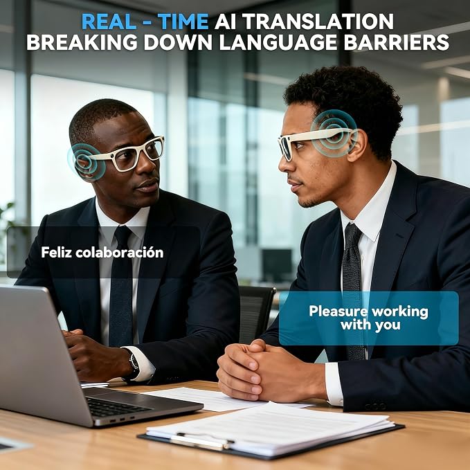 AI Smart Glasses with Camera, 8MP HD Camera Glasses for Men,Women, AI Recording Glasses with Voice Assistant,Open-Ear Audio,Real-Time Translation,Video Recording Sunglasses for Life & Work Vlog(White)