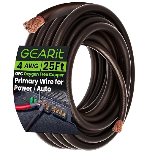 GEARit 4 Gauge OFC Wire 25 ft Black, 4 AWG Battery Cable, Oxygen-Free Copper Ground Cable for Car Audio Amp, RV, Marine