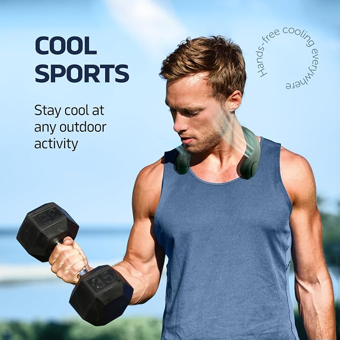 NEXAIR Portable Neck Fan Hands Free Cooling Lightweight Bladeless Neck Fan, 3 Speeds, 2400mAh Battery, 5H Runtime Green