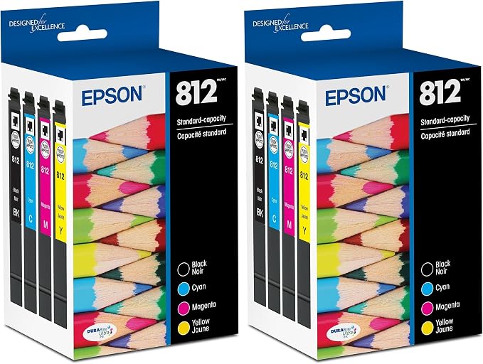 Epson 812 DURABrite Ultra Ink Standard Capacity Black & Color Cartridge Combo Pack (T812120-BCS) Works with Workforce Pro WF-7310,7820,7840,EC-C7000,(Pack of 2)