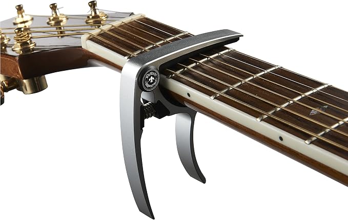 Guitar Capo (2 Pack) for Acoustic Guitars, Ukulele, Banjo, Mandolin, Bass - Made of Ultra Lightweight Aluminum Metal (1.2 oz!) for 6 & 12 String Instruments - Nordic Essentials, Black+Silver