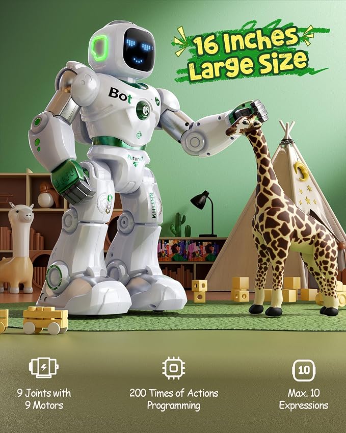 Ruko 1088 Large Robot Toys for Kids, STEM Programmable Remote Control Robot, Electronics Educational Birthday Gifts for Boys & Girls 4 5 6 7 8 9 Year Old, Green