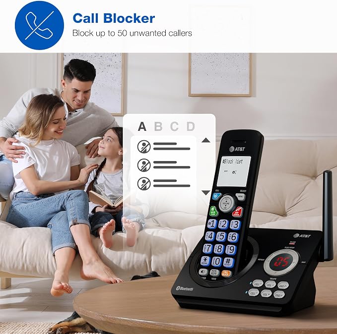 AT&T DECT 6.0 Cordless Phone, 3-Handset – Smart Call Blocker, Bluetooth Connect to Cell, Caller ID Announce, Answering Machine | DL72379