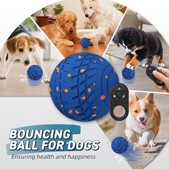 HETOO Smart Interactive Dog Ball with Remote Control, 3.2 Inch Blue | ETPU, Waterproof, for Indoor/Outdoor, 3 Modes, 2-3h Battery Life, Smart/ Bouncing/ Rolling/ Vibrating, for Medium/ Large Dogs