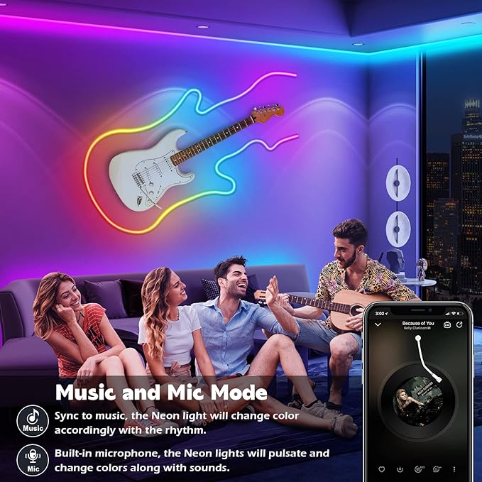 AILBTON 50Ft Neon Rope Lights,Flexible Led Rope Lights Control with App/Remote,Multiple Modes Music Sync Gaming RGB Led Neon Lights for Bedroom Outdoor