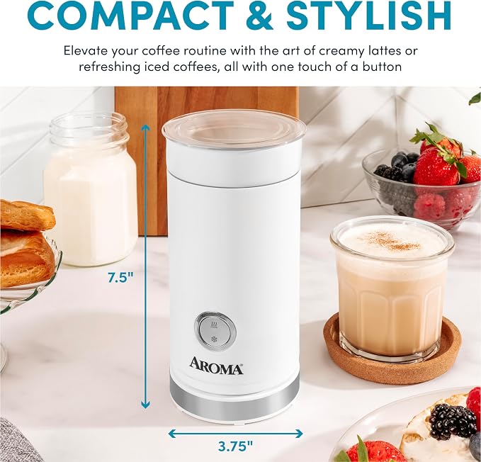 AROMA® 4-in-1 Cold & Warm Milk Frother and Steamer with Auto-Off One-Touch Controls (200ml)