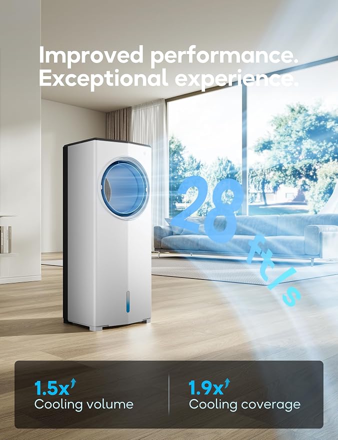 Windowless Portable Air Conditioner, 26.1" Small Evaporative Air Cooler for Room No Window, 3-Speed Settings, 4 Modes, 7H Timer, Remote Control, 4 Ice Packs, Quiet AC Unit for Bedroom, Jet
