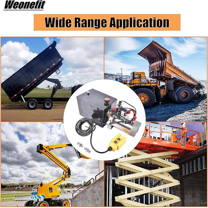 8 Quart Hydraulic Power Unit 1.6kW Power, 12V DC Double Acting Hydraulic Pump for Dump Trailer Car Lifting, Hydraulic Pump Power Unit Steel (GC01) & Aluminium Alloy with Metal Oil Reservoir
