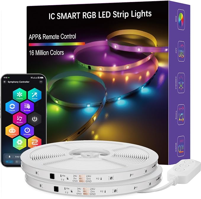 LED Strip Lights 130FT, Smart IC RGB Segmented DIY Color Changing, Rainbow Chasing Effects, WiFi App/Voice Control, Music Sync, Works with Alexa & Google Assistant, LED Lights for Bedroom Decor