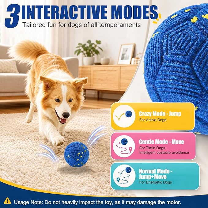 vinkey Smart Interactive Dog Toy, Dog Ball Toy, Automatic Moving, Bouncing, and Rotating, E-TPU Material, IP56 Waterproof Rating, Active Rolling Ball for Puppy, Medium and Large Dogs