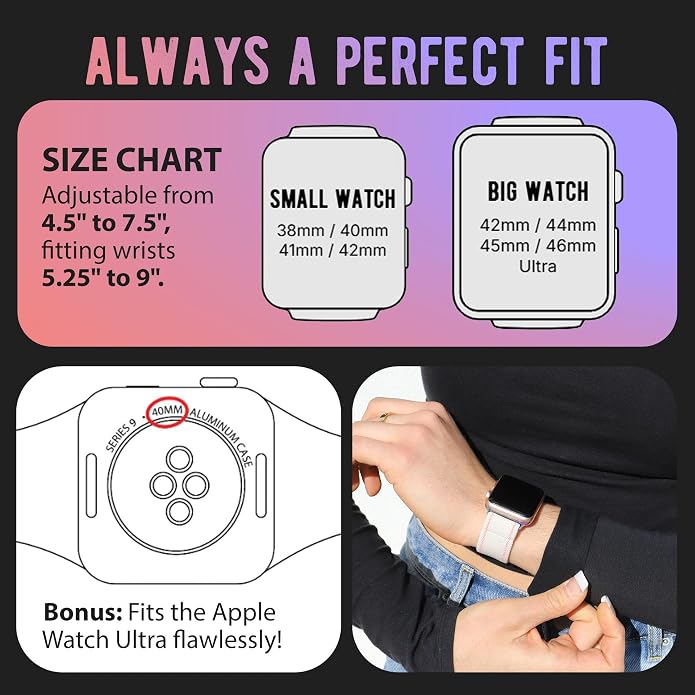 Braxley Bands for Apple Watches - Stretchy and Washable - Adjustable with Apple Watch Bands for Women & Men - Compatible with Apple Watch Series SE Ultra 9 8 7 6 5 4 3 2 1
