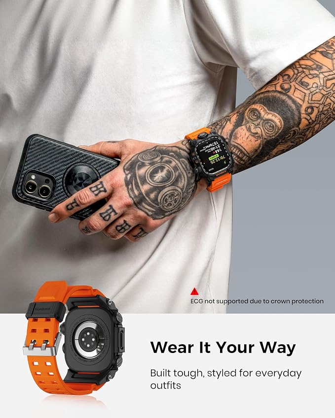 amBand Rugged Case with Band for Apple Watch 44mm, Compatible with iWatch Series SE 3/SE 2nd Generation/SE/6/5/4, Military Grade Shockproof Bumper Cover, Tactical Band for Men, Orange