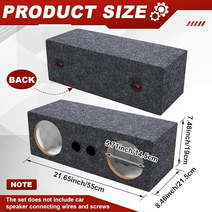 6.5 Inch Car Audio Enclosure Box, Sealed Covered Car Audio Vehicle Speaker Box with 2 Slot Port Vent for Improves Stereo and Sound System Accessories