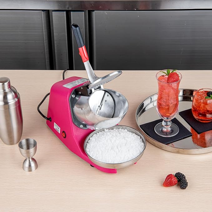 Restaurantware Ice Crusher Machine 65 Count 13.39 x 6.30 x 8.27 Inches Plastic Ice Shaver Dual Blade Compact Countertop Stainless Steel Red