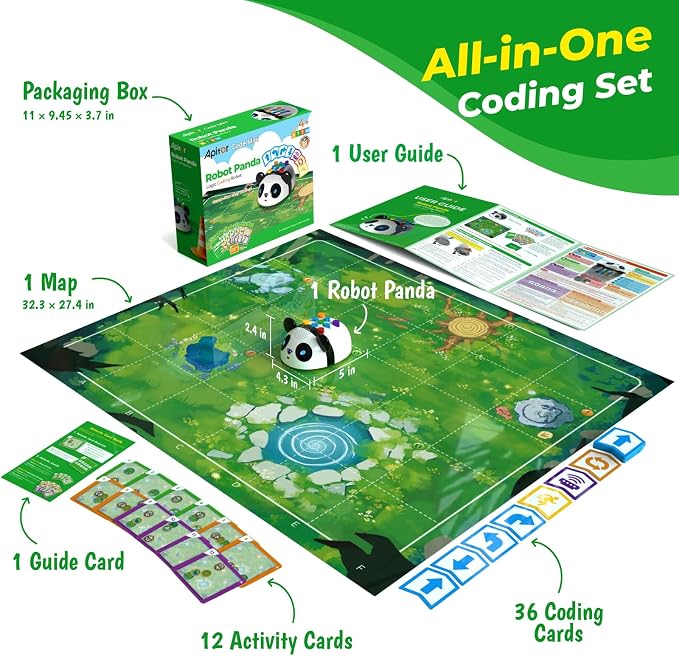 Apitor Robot Panda Coding Robot Activity Set - 48 Pieces, Screen-Free STEM Learning Toy with Smart Sensing & Loops, Educational Programming Gift for Kids Ages 4-5