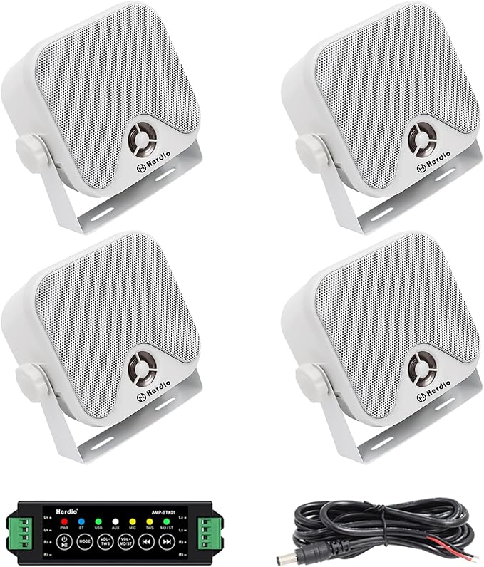 Herdio 4 Inch Bluetooth Golf Cart Speakers 240W Waterproof Marine Speakers for Outdoor Boat ATV UTV RZR Camper Tractor Truck Jeep Courtyard Powersports,2 Pairs (White)