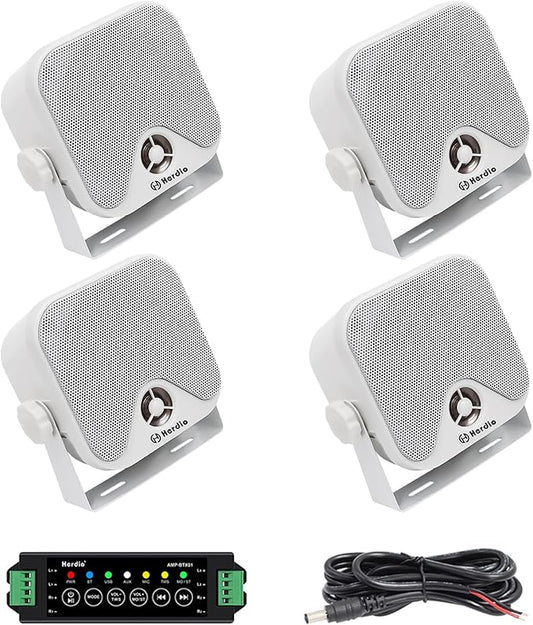 Herdio 4 Inch Bluetooth Golf Cart Speakers 240W Waterproof Marine Speakers for Outdoor Boat ATV UTV RZR Camper Tractor Truck Jeep Courtyard Powersports,2 Pairs (White)