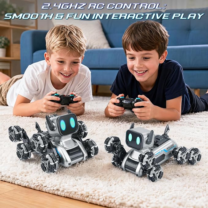 Robot Dog, RC Stunt Car for Kids Adults, 8WD Eight Wheeled Stunt Robots Dog with LED Eyes and Music, Gesture Sensing & 2.4Ghz Remote Control Cars, Rechargeable Indoor Outdoor Toy Gift for Kids 6-12