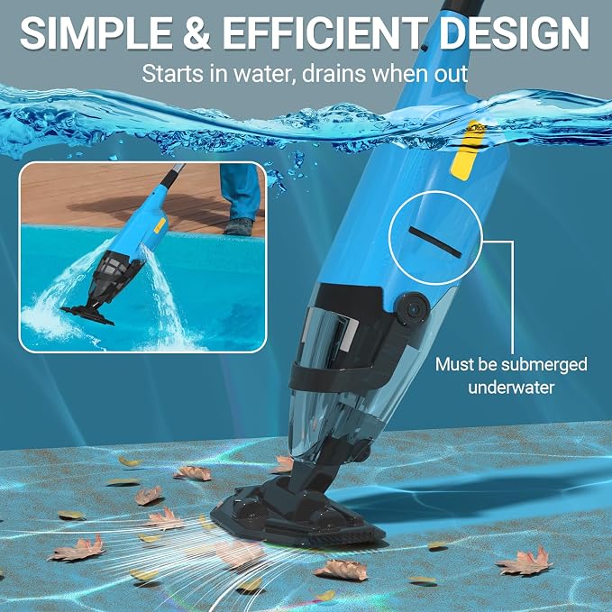 Pool Vacuum for Above Ground Pool, 18GPM Powerful Suction/87” Extension Pole/60Mins Runtime, Spot Fast Cleaning Cordless Handheld Pool Vacuum Cleaner for Spas Inground Above Ground Pool Vacuums