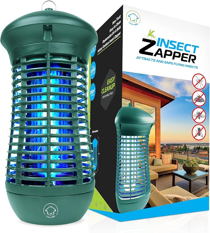 Livin’ Well Green Bug Zapper Indoor Outdoor - 4000V High Powered Electric Mosquito Zapper Home Patio, 1,500 Sq Ft Range Fly Trap,18W UVA Bulb Mosquito Killer Lamp Insect Bug Light