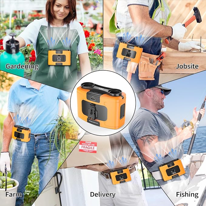 PANERGY 20000mAh Portable Waist Fan, Father Day Gifts for Husband Dad, Rechargeable Belt Clip Fan, 40H Cooling Gadgets for Men, 10 Speeds for Blue Collar, Jobsite Gardening Camping Travel Essentials