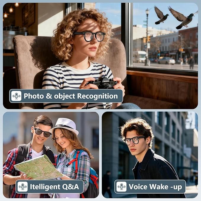 AI Smart Glasses with 4K HD Camera & Anti-Shake, ChatGPT Integrated Voice Control Glasses for Hands-Free Video Recording, Live Translation & Object Recognition, Bluetooth Smart Eyewear