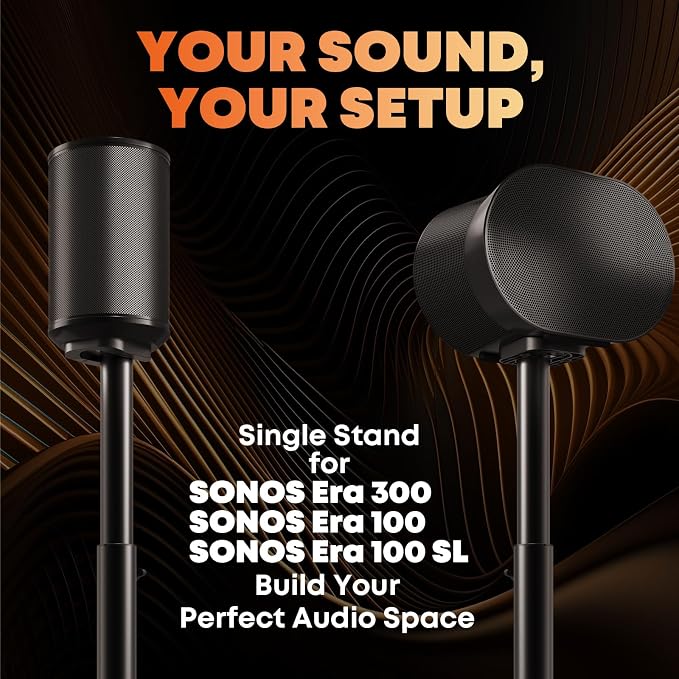 Single Speaker Stand Compatible with Sonos Era 100 SL, Era-100 & Era-300-29.1''–39'' Height Adjustable Floor Stands, Two Base Holes for Space-Saving Placement, Max Load 11 Lbs, 1 Pack, Black