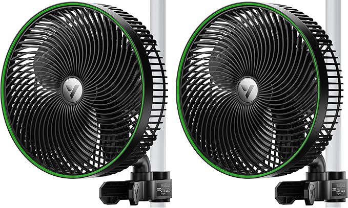 VIVOSUN AeroWave E9 Grow Tent Fan, 9" Auto Oscillating Clip Fan with EC Motor, US Patented Circulation Fan, IP54 Weatherproof, Strong Airflow & Quiet for Hydroponic Ventilation (Pack of 2)