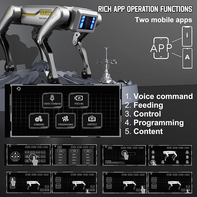 Smart Robot Dog for Kids, AI Programmable STEM Toy with 25+ Actions and Voice/Remote/App Control, Rechargeable Electronic Pet Gift for Boys & Girls Ages 6+(iOS & Android (Grey)