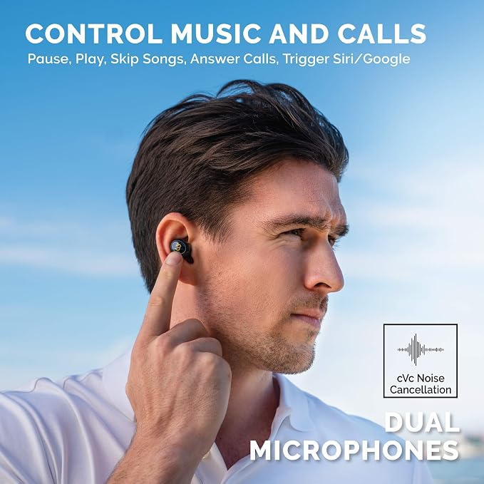 Back Bay Audio Duet 50 Pro – Sweatproof Wireless Bluetooth Earbuds, 130 Hour Long Battery Life for iPhone, Android, Mini Charging Case, TWS Headphones with Microphone, Gift for Runners