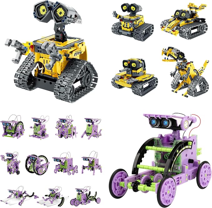 Sillbird Bundle - 2 Items Robot Building Kit with Remote Control & Solar Robotic Toys Christmas STEM Gift for Boys Aged 8-14, Coding Technic Creative Gifts for Kids Teens