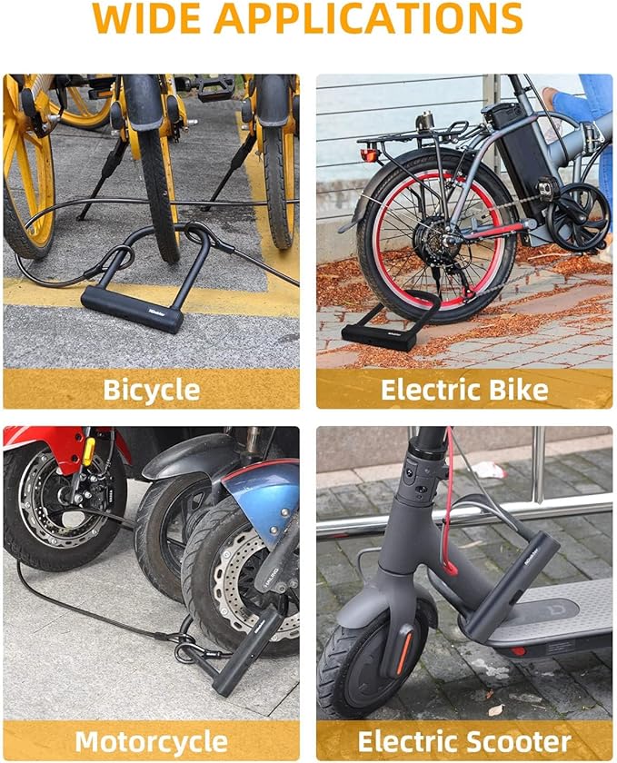 NDakter Bike Locks Heavy Duty Anti Theft, Bicycle U Lock for Ebike, 18mm Shackle, 6FT Steel Security Cable with 3 Keys for Electric Escooter, Mountain & Folding Bike, Tri-Bike Wheel Lock Sturdy