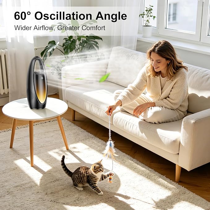 KONSIDEN Bladeless Misting Desk Fan, 13 Inch Rechargeable 3500mAh Quiet Small Personal Table Fan, 9 Speeds & 9H Timer, 60° Oscillation, 180ml Water Tank & Night Light for Bedroom Office Home Outdoor