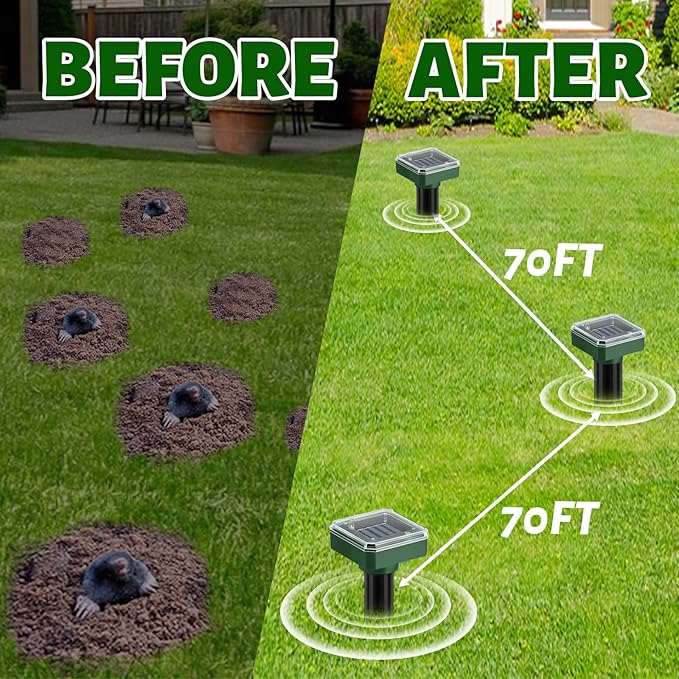 Ultrasonic Mole Repellent 10 Pack Snake Repellent for Yard Solar Powered Sonic Mole Deterrent Pest Control Rodent Repeller Chaser Gopher Vole Trap Outdoor Gopher Ultrasonic for Lawn Garden Repeller