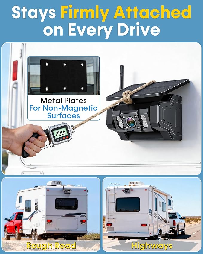 Dual Magnetic Backup Camera Wireless: Monitor 2 Areas at Once, Check Interior Hitch or Rear View While Driving & Reversing – 3-Min Setup, 7" 1080P Monitor with 20lb Magnetic Camera for RVs & Trailers