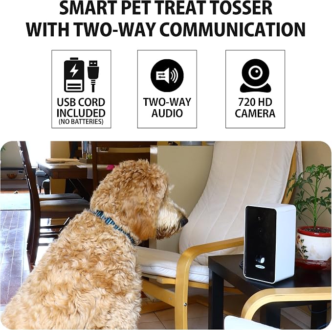 Lentek Automatic Pet Treats Feeder - Auto Treat Feeding Dispenser For Cat & Dogs With HD Camera, Alimentador, Programmable, Wifi, Smart Phone Control, Electronic, Automatico De Sensor, 10 Oz Capacity