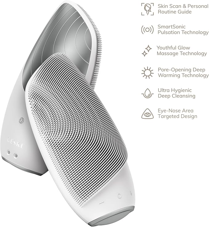 GESKE SmartAppGuided Sonic Thermo Facial Brush | 6 in 1 | Skin Cleansing | Cleansing Brush with Thermal Function | Electric Facial Massager