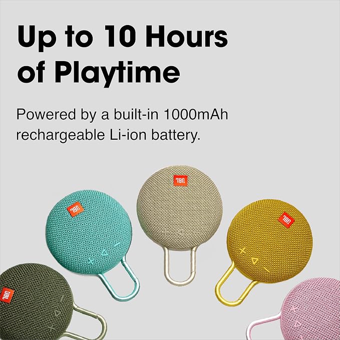 JBL Clip 3, Mustard Yellow - Waterproof, Durable & Portable Bluetooth Speaker - Up to 10 Hours of Play - Includes Noise-Cancelling Speakerphone & Wireless Streaming