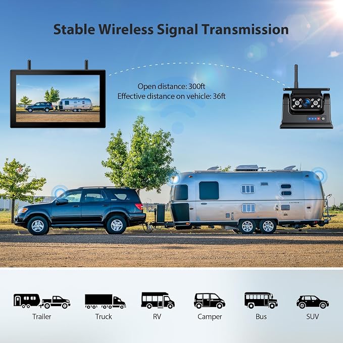 ZEROXCLUB 10.1" Magnetic Solar Wireless Backup Camera System, HD1080P Loop Recording 10.1 Inch Touchscreen Monitor with Quad RV Backup Cameras Wireless System for RV Trailer Tractor Truck, BL101