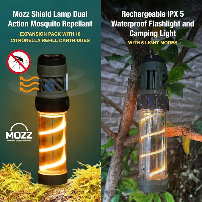 Mozz Shield Mosquito Repellent Outdoor Lantern Flashlight USB-C Rechargeable Camping Light with Citronella Mats Magnetic Base Tripod Waterproof for Patio Yard Travel Emergency Use