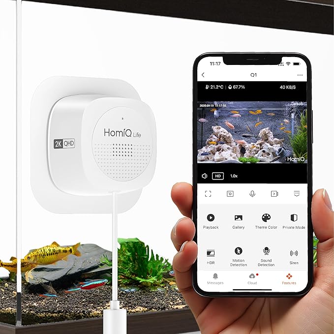 3MP 2K Aquarium & Terrarium Pet Camera.Install &Close-Focus Lens for Fish,Lizard, Reptile Pet and Window Bird Feeder,2.4GHz & 5GHz WiFi,Auto-Focus,24/7 Recording