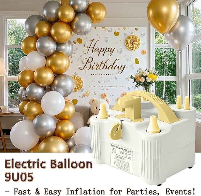 4-in-1 Electric Balloon Pump for All Balloons, Inflatables, and Sports Balls, Portable High Power Triple Inflating Ports for Latex Foil 260q Mylar Balloon