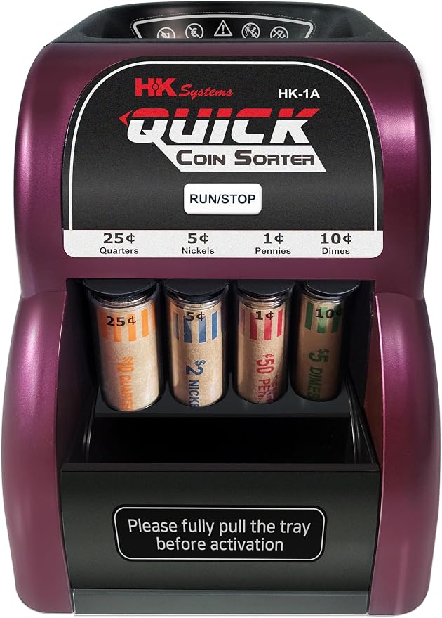 HK SYSTEMS HK-1A, USD Coin Sorter, Sorts 260 Coins Per Minute into Coin Wrappers, 1 Row Coin Wrapper Tubes Included