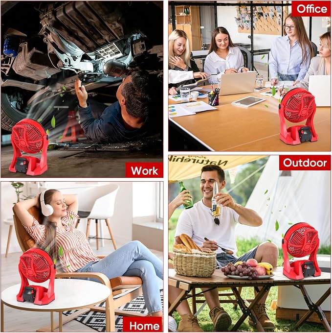 Cordless Fan for Milwaukee M18 18V Battery – 10 Inch 650CFM Jobsite Fan for Construction Workers & Outdoor Use | Variable Speed, 4.5Hr Runtime, USB Charging, AC or Battery Powered | Tool Only