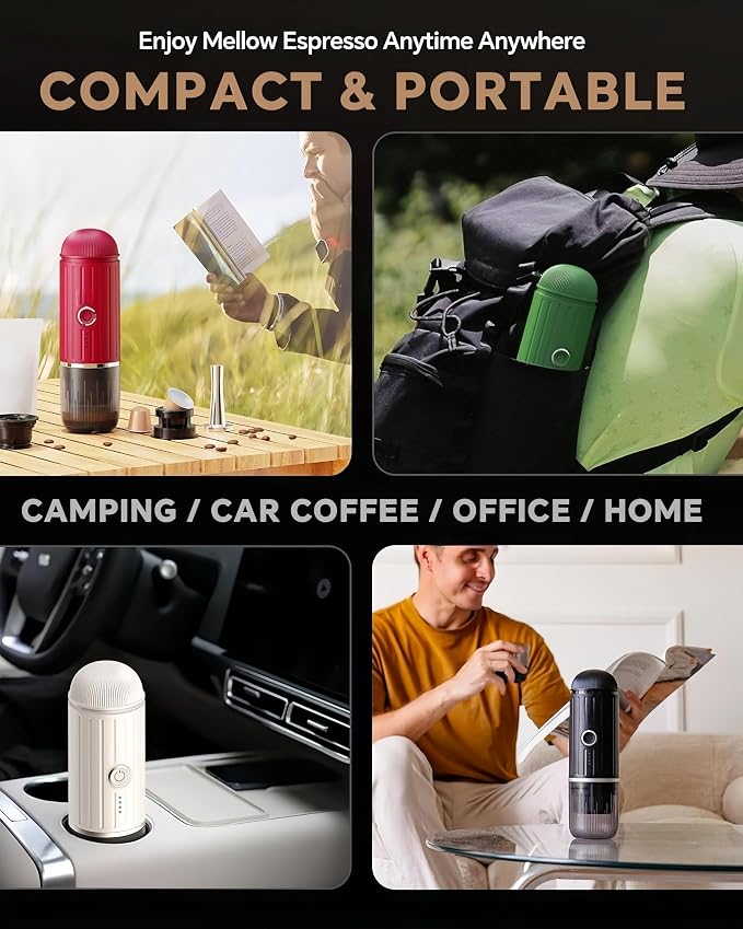 Portable Espresso Machine, 2-in-1 Hot/Cold Brew & Fast Self-heating with USB-C,Travel Coffee Maker with 7800mAh for Camping RV Hiking Compatible with NS Capsules & Ground Coffee Green