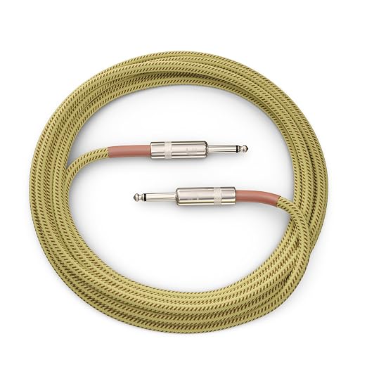 D'Addario Guitar Cable - Guitar Lead - Instrument Cable - Guitar Accessories - Custom Series Braided Cable - 15 Feet/4.57 Meters - Tweed - 1 Pack