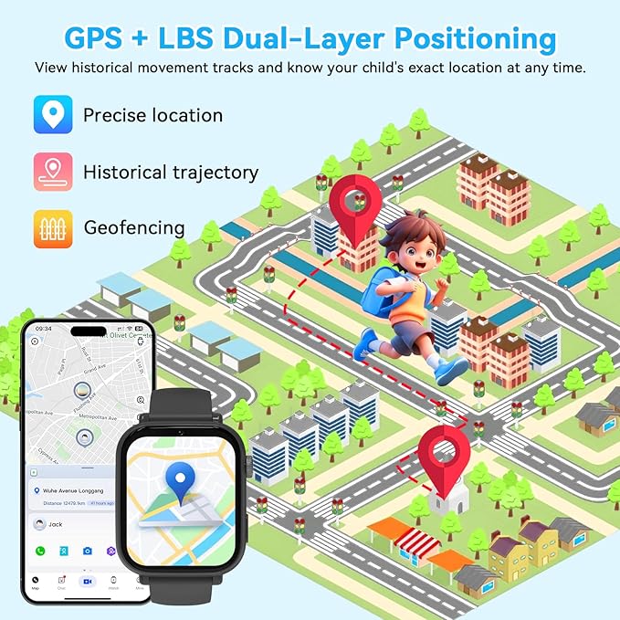 4G Kids Smart Watch Phone GPS, Smartwatch for Boys Girls Ages 4-12 Years with Video Call Chat Class Mode SOS Camera Alarm Games Parental App Touch Watch Gifts for Children (Includes SIM Card) Grey