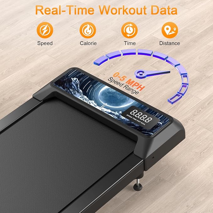 HOELLL Treadmills for Home Small with 0%-8% Incline and APP Sync, Compact Under Desk Walking Treadmill Pad with Handle Bar Removable, Remote Control and LED Display, 2.5HP