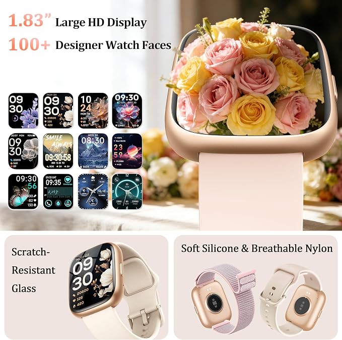 Smart Watch for Women Men, 2026 Upgrade Smartwatch [2 Bands, 44mm case], 1.83" Fitness Tracker Watch Alexa Built-in, Make/Answer Call, HR Sleep Stress Monitor, IP68 Waterproof Step Counter Watch