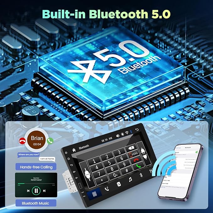 9inch Single Din Touchscreen Car Stereo Compatible with Wireless Carplay and Android Auto, Bluetooth Car Radio with Backup Camera, AM/FM/RDA Radio, Mirror Link, IPS Screen